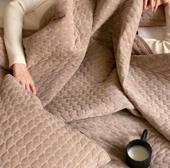Sardinia Cotton Velvet Cross Stitched Coverlet Set - Nude Pink - JULY DELIVERY