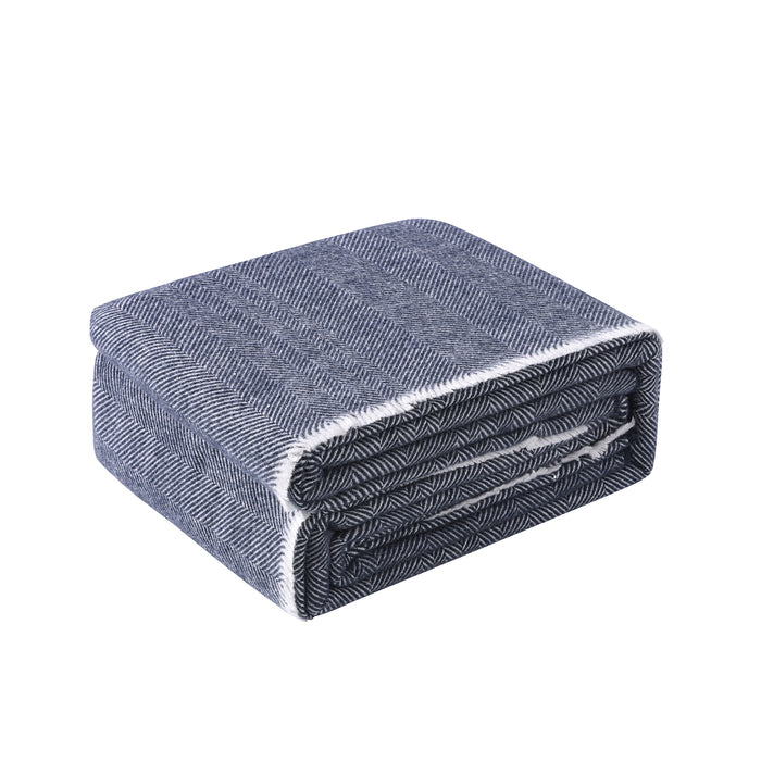 Herringbone 400 GSM Wool Blanket - Blue