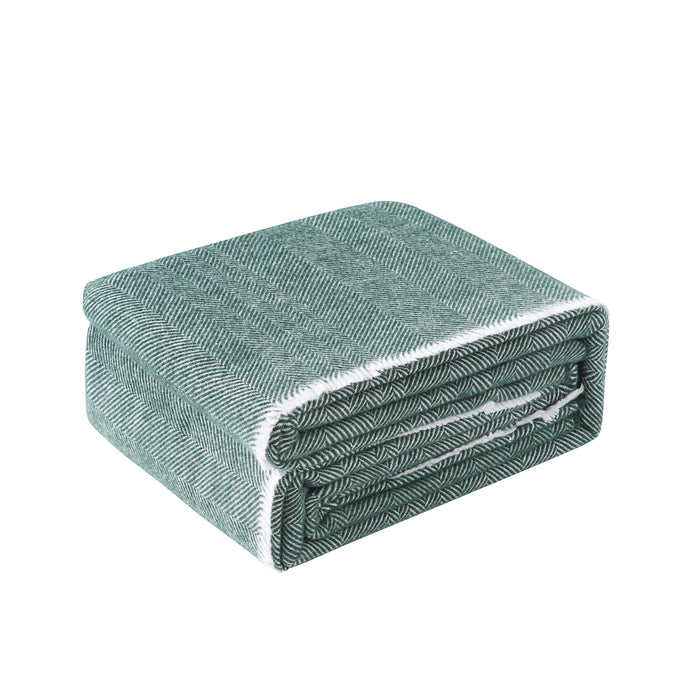 Herringbone 400 GSM Wool Blanket - Green