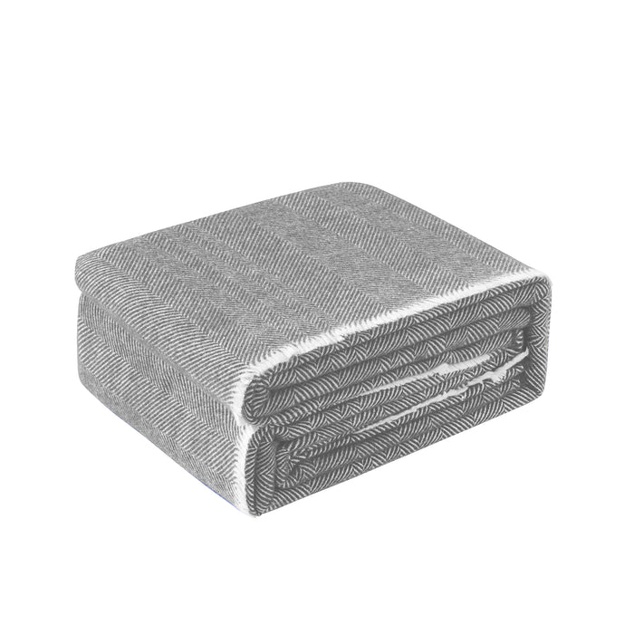 Herringbone 400 GSM Wool Blanket - Grey