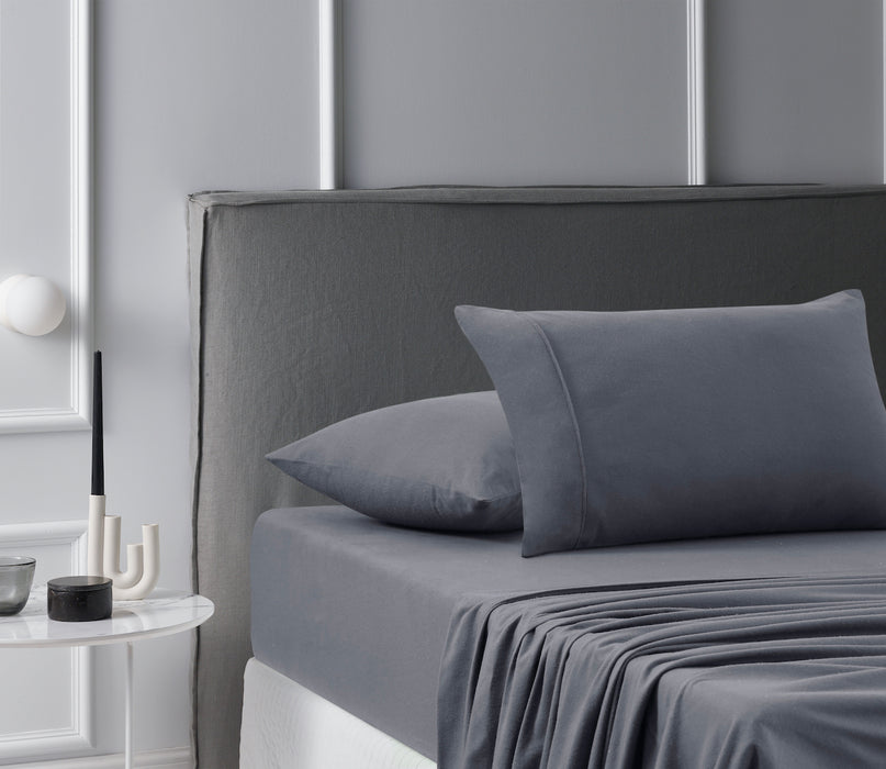 100% Cotton Soft Flannelette Sheet Set - Dark Grey