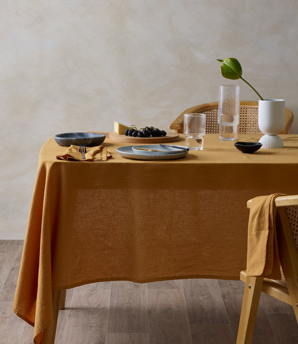 Vintage Washed Linen Cotton Tablecloth - 4 Sizes Available - Ochre
