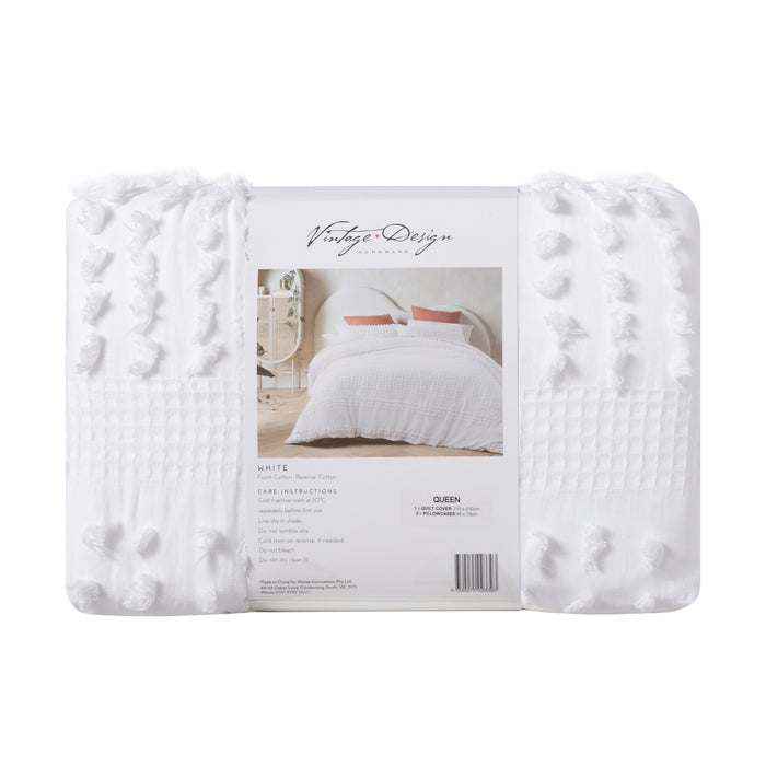 NEW Luca 100% Cotton Quilt Cover Set - White