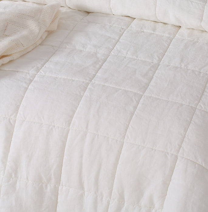 French Linen Quilt Coverlet Set - White
