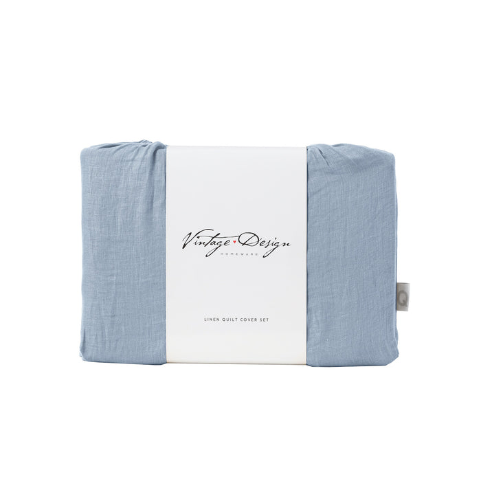100% French Flax Linen Quilt Cover Set - Capri Blue