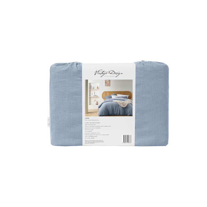100% French Flax Linen Quilt Cover Set - Capri Blue
