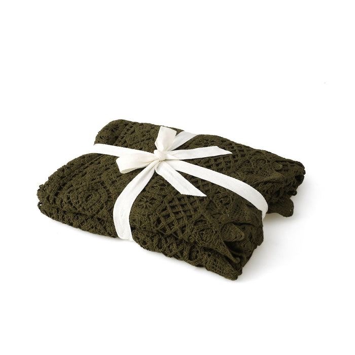 Tenille Vintage Crochet Lace Throw - Olive
