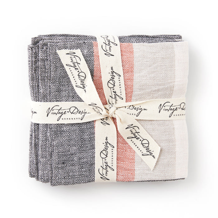 Diamond Jacquard 100% French Flax Linen- Set of 4 Tea Towels (available in 3 colours)