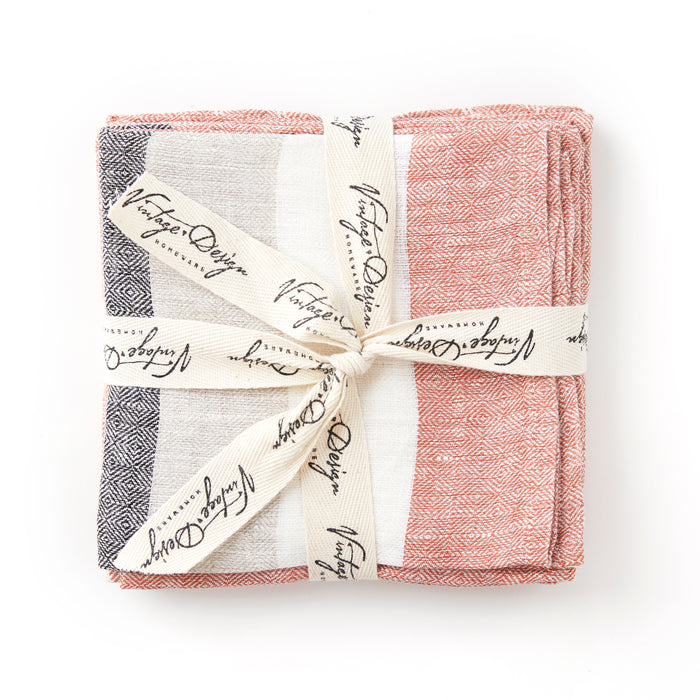 Diamond Jacquard 100% French Flax Linen- Set of 4 Tea Towels (available in 3 colours)