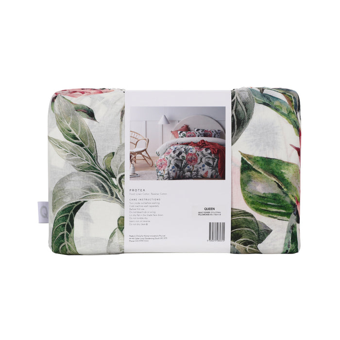 Linen Cotton Printed Quilt Cover Set - Protea