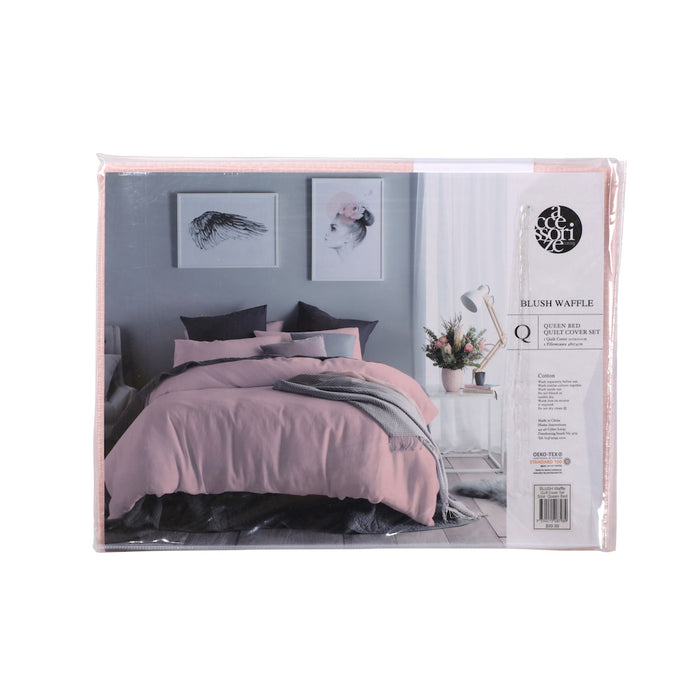 Waffle 100% Cotton Quilt Cover Set - Blush