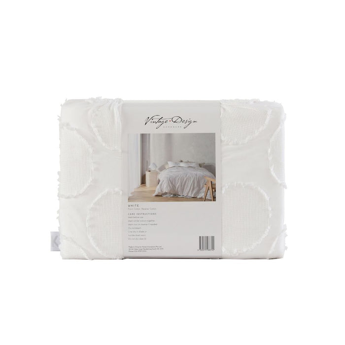 Orion 100% Cotton Chenille Quilt Cover Set - White