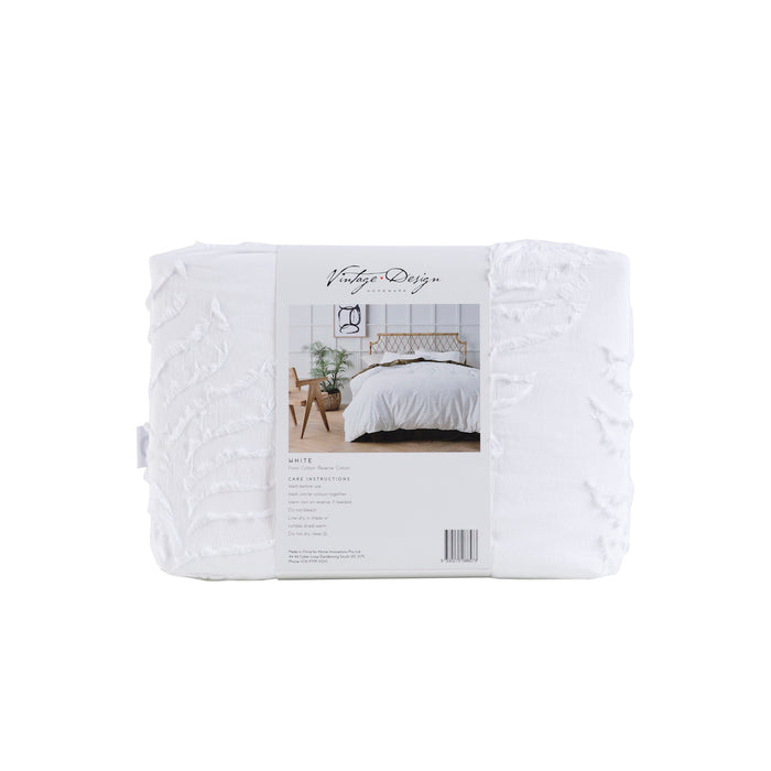 Lucas 100% Cotton Chenille Quilt Cover Set - White