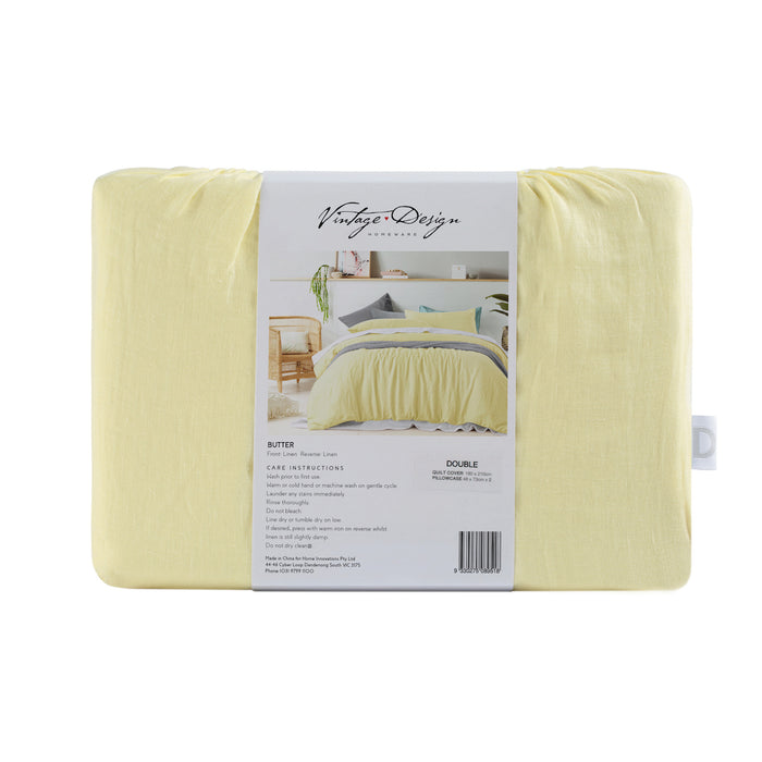 NEW 100% French Flax Linen Quilt Cover Set - Butter Yellow