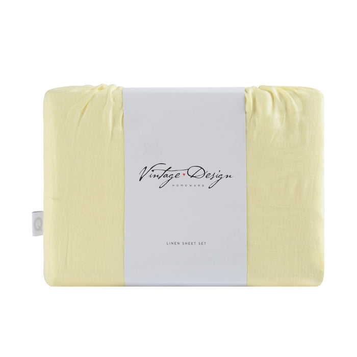 100% French Flax Linen Sheet Set - Butter Yellow