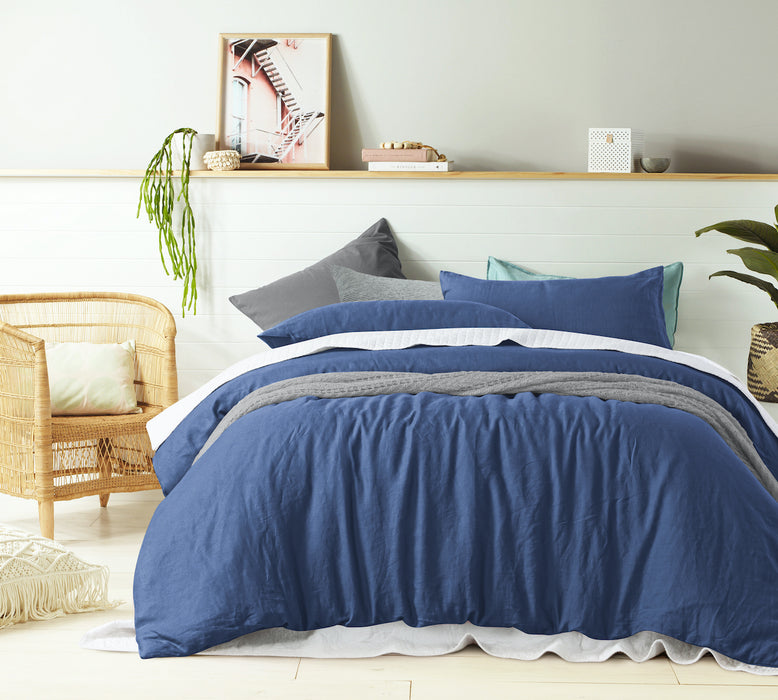 100% French Flax Linen Quilt Cover Set - Steel Blue