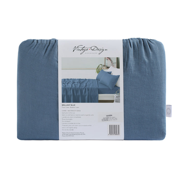 100% French Flax Linen Sheet Set - Steel Blue