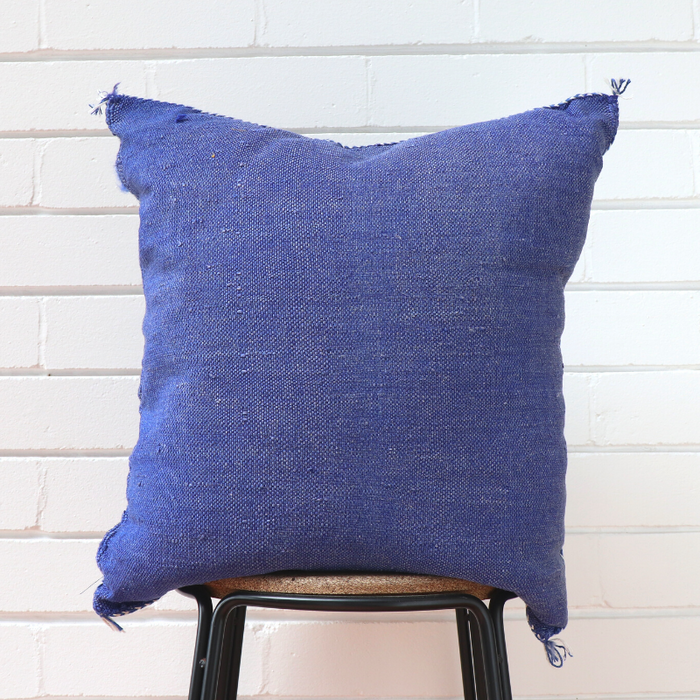 Cactus Silk Feather Filled Cushion - Denim Blue with Pink White and Orange Berber Motifs