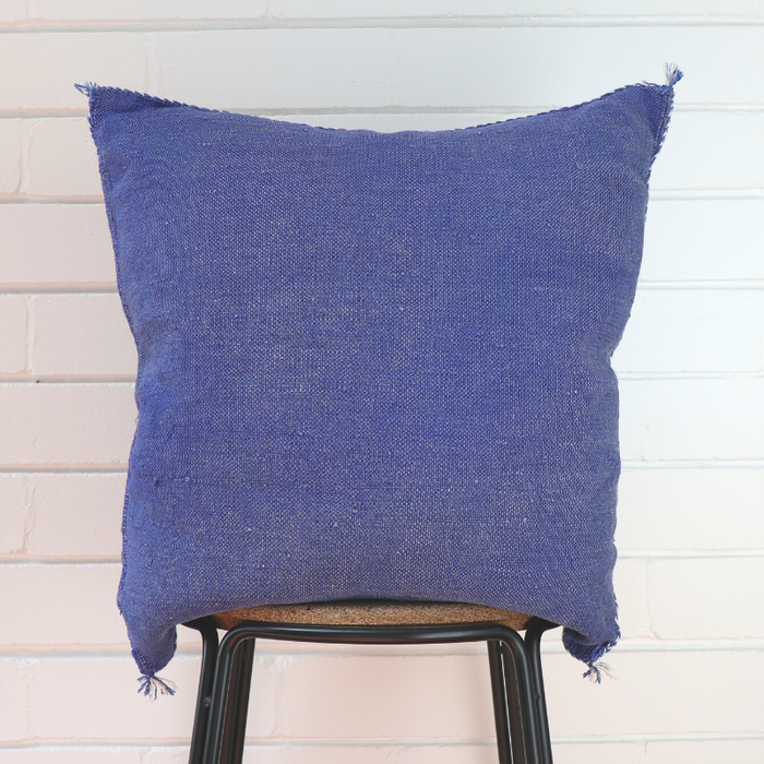 Cactus Silk Feather Filled Cushion - Denim Blue with Pink, White and Orange Berber Motifs