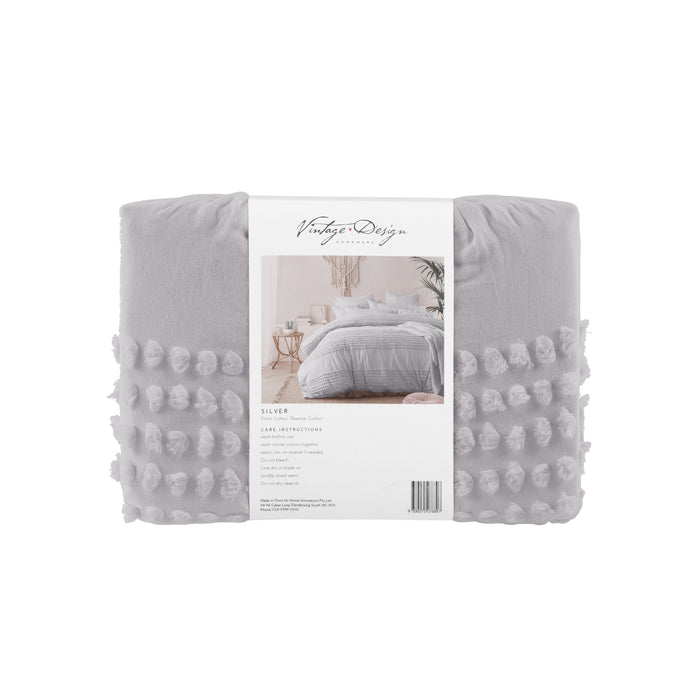 Betty 100% Cotton Quilt Cover Set- Silver
