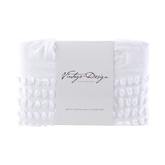 Betty 100% Cotton Quilt Cover Set- White