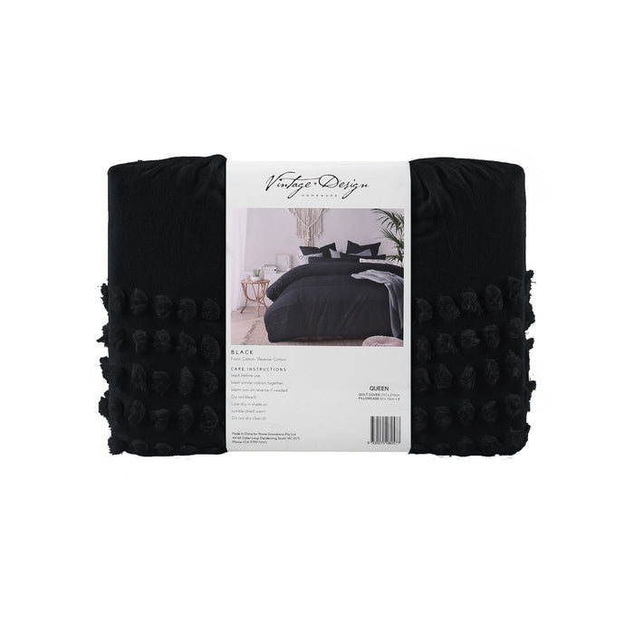 Betty 100% Cotton Quilt Cover Set- Black