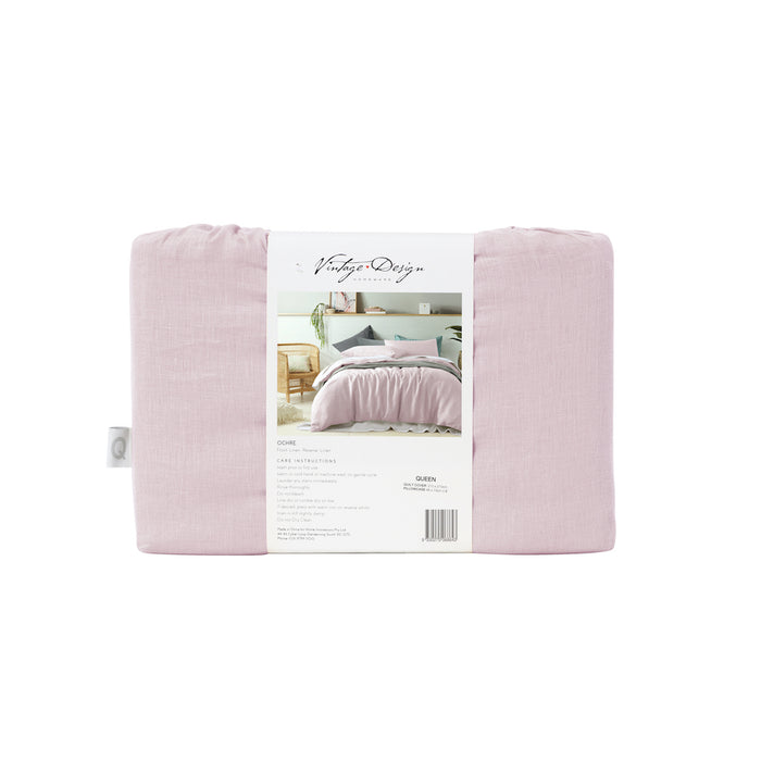 100% French Flax Linen Quilt Cover Set - Blush