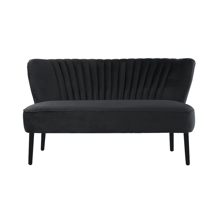 Coco Velvet Two Seater Sofa with Black Wooden Legs - Black