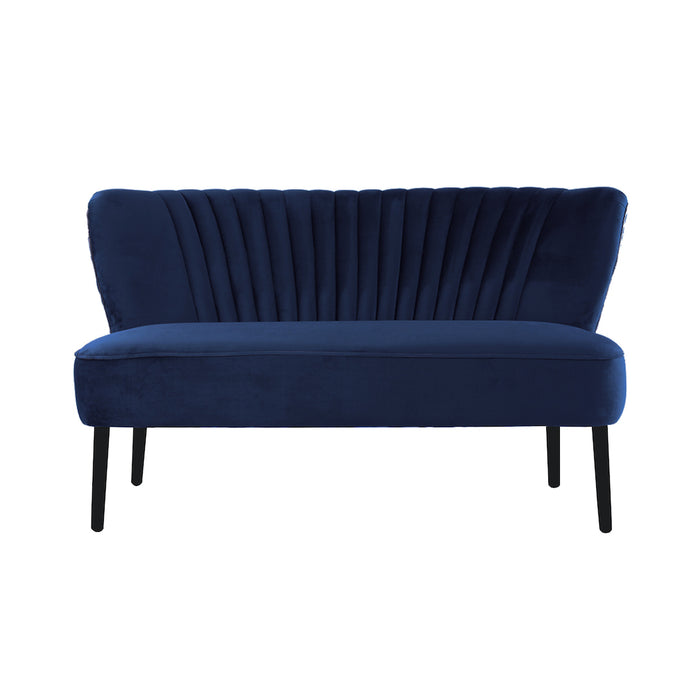 Coco Velvet Two Seater Sofa with Black Wooden Legs - French Navy