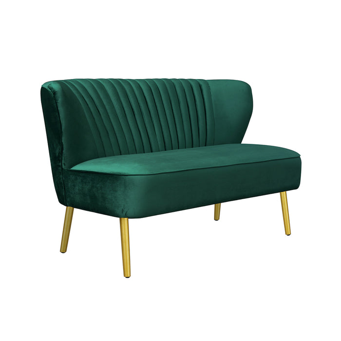 Coco Velvet Two Seater Sofa with Gold Wooden Legs - Ivy Green