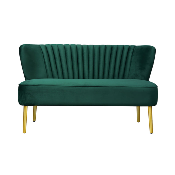 Coco Velvet Two Seater Sofa with Gold Wooden Legs - Ivy Green