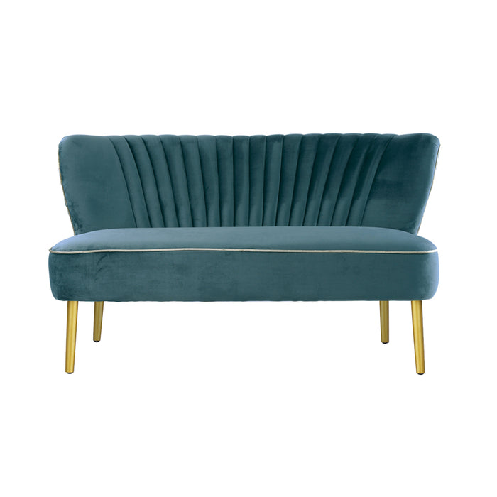 Coco Velvet Two Seater Sofa with Gold Wooden Legs - Steel Blue