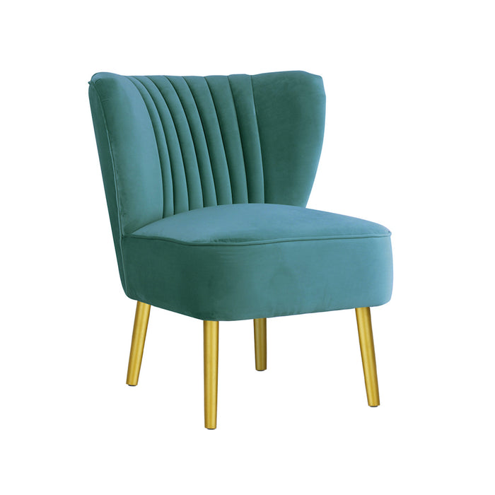 Coco Velvet Slipper Chair With Gold Wooden Legs - Aqua