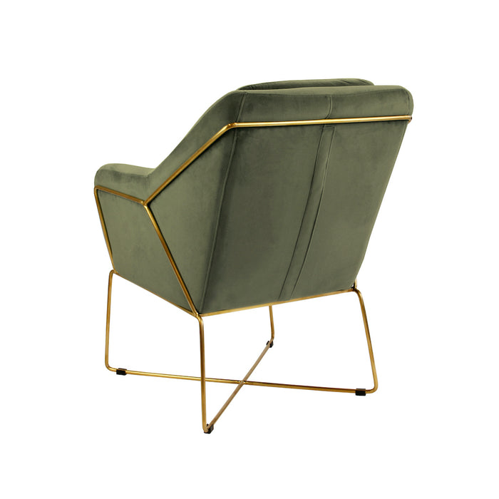Milan Velvet Armchair - Olive Green With Gold Frame