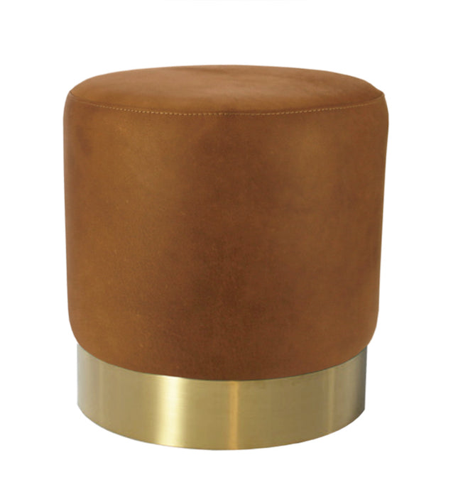 Milan Recycled Leather Ottoman - Cognac With Brushed Gold Base