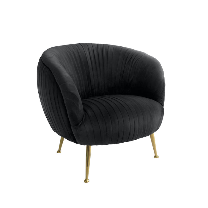 Perugia Velvet Armchair with Gold Metal Legs - Black