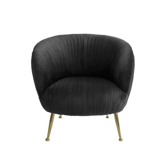 Perugia Velvet Armchair with Gold Metal Legs - Black