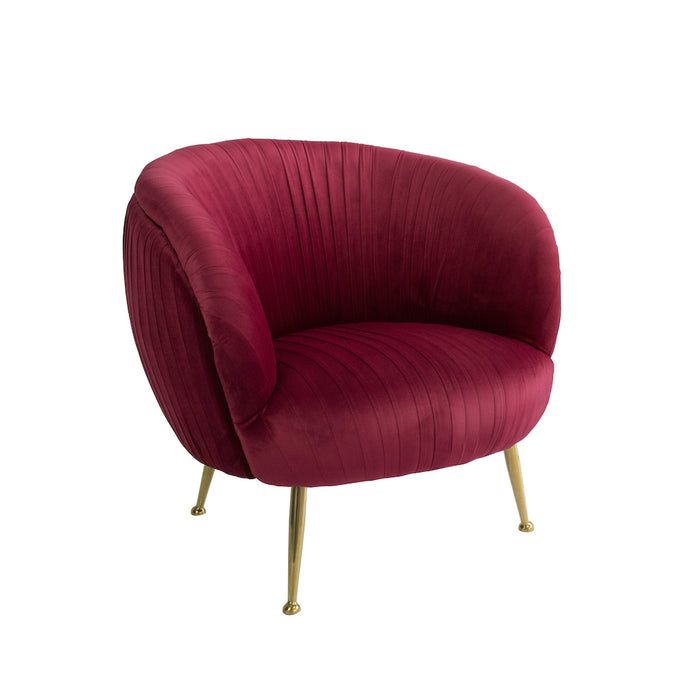 Perugia Velvet Armchair with Gold Metal Legs - Ruby
