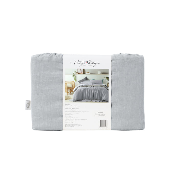 100% French Flax Linen Quilt Cover Set - Dove Grey