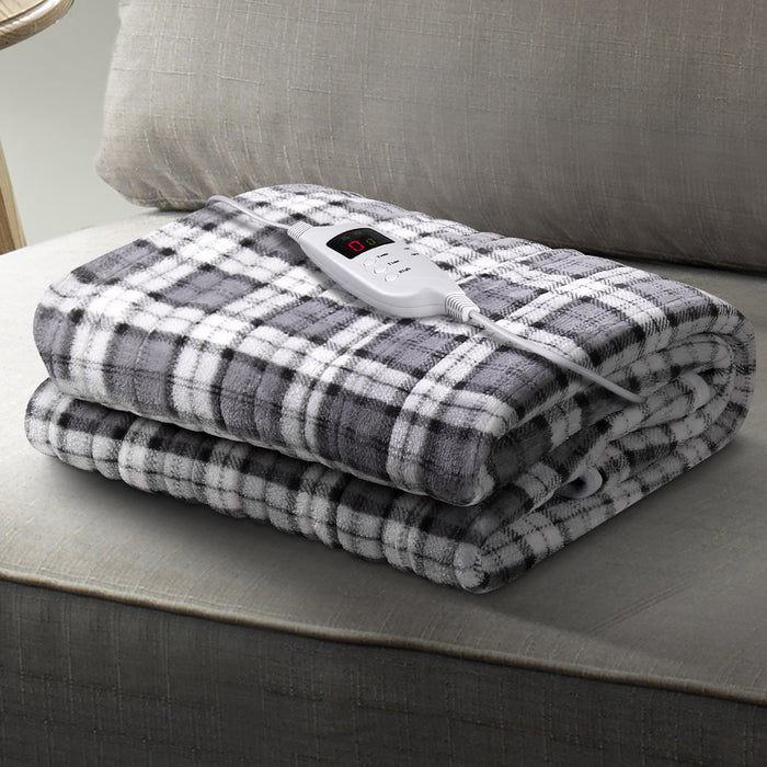 Electric Heated Throw Blanket - Grey and White Checkered