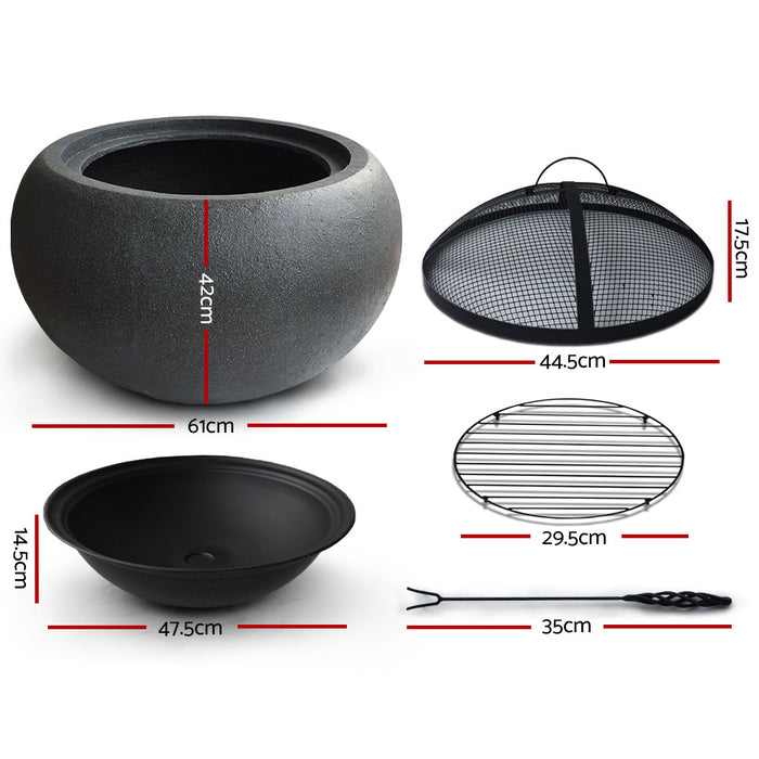 Outdoor Cement Finish Fire Bowl - Oval
