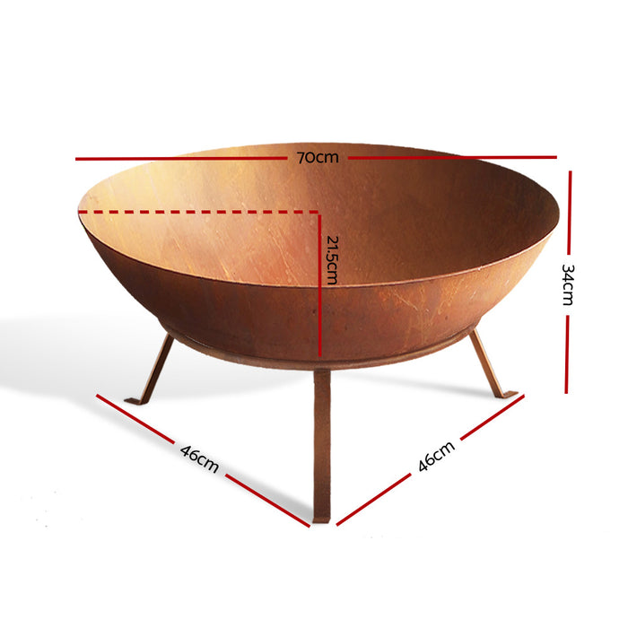 Rustic Round Outdoor Fire Pit on Stand - 70CM