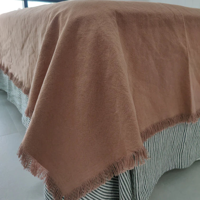 Heavyweight French Linen Flax Massive Throw Bedcover 140x220cm - Terracotta