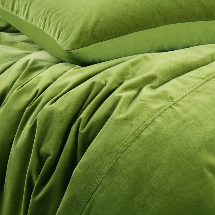 100% Cotton Velvet Quilt Cover Set - Mossy Green