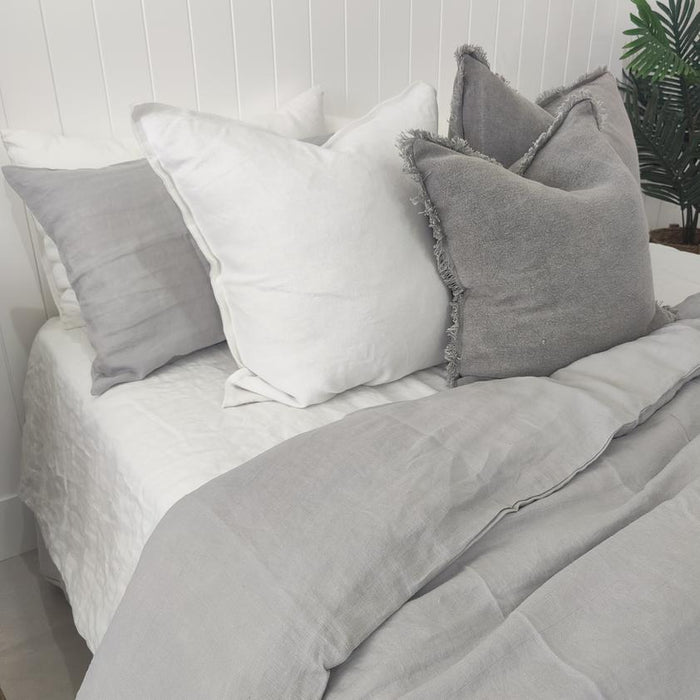 Heavy Weight 100% French Flax Linen Quilt Cover Set - Light Grey